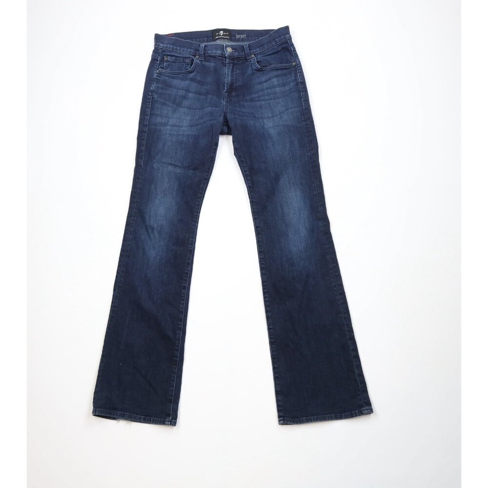 7 For All Mankind Womens Size 30 Brett Stretch Flared Wide Leg Denim Jeans Blue